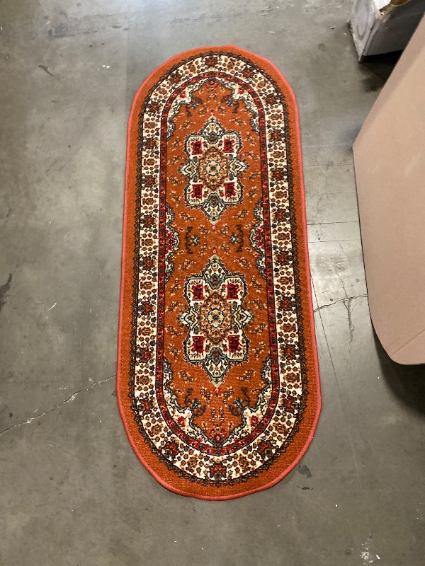 Photo 1 of Antep Rugs Alfombras Oriental Traditional 2x5 Non-Skid (Non-Slip) Low Profile Pile Rubber Backing Kitchen Area Rugs (Rust Brown, 2' x 5' Oval)