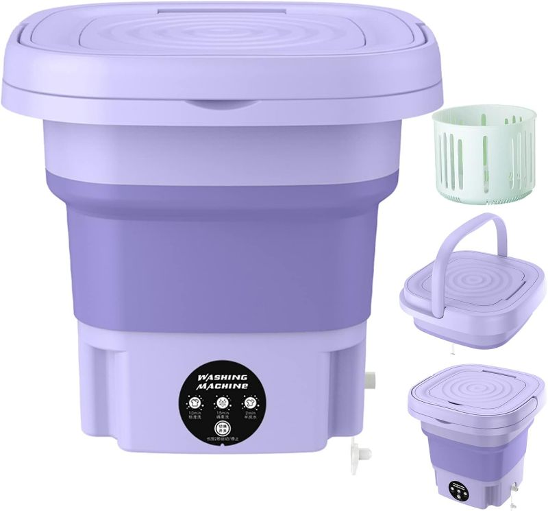 Photo 1 of Portable Washing Machine, 8L High Capacity Mini Washer with 3 Modes Deep Cleaning Half Automatic Washt, Foldable Washing Machine with Soft Spin Dry for Socks, Baby Clothes, Towels, Delicate Items (Purple)