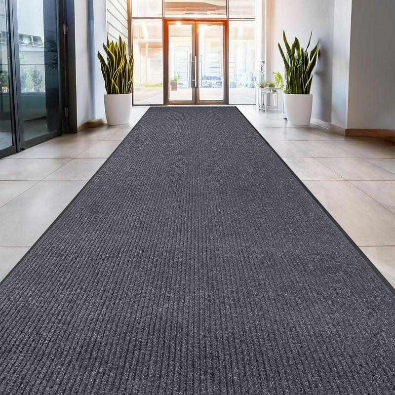 Photo 1 of MaxMat® Commercial Entryway Mat - Large Rubber Heavy Duty Doormat, Indoor/Outdoor, Easy Clean, Waterproof Floor Mat (4 x 10 Feet, Grey, MXM-RIB0410GY)