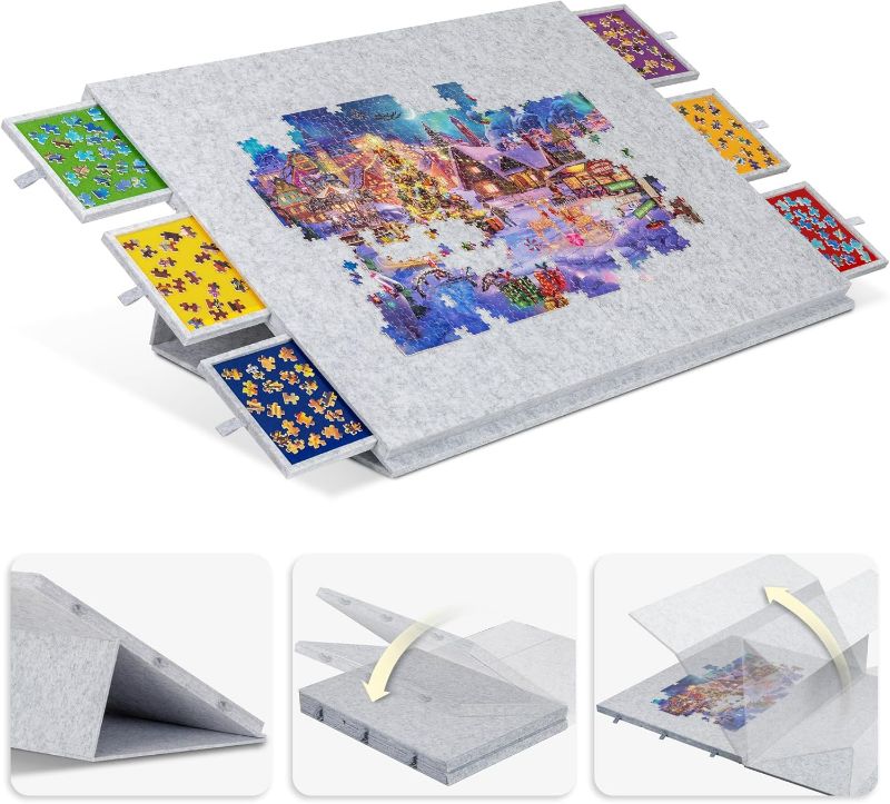 Photo 1 of Lavievert 2000 Pieces Portable Jigsaw Puzzle Board with 6 Drawers & Trays, Tilting Jigsaw Table with 2-in-1 Puzzle Stand & Cover, Lightweight Puzzle Storage Saver with Easel- Light Gray