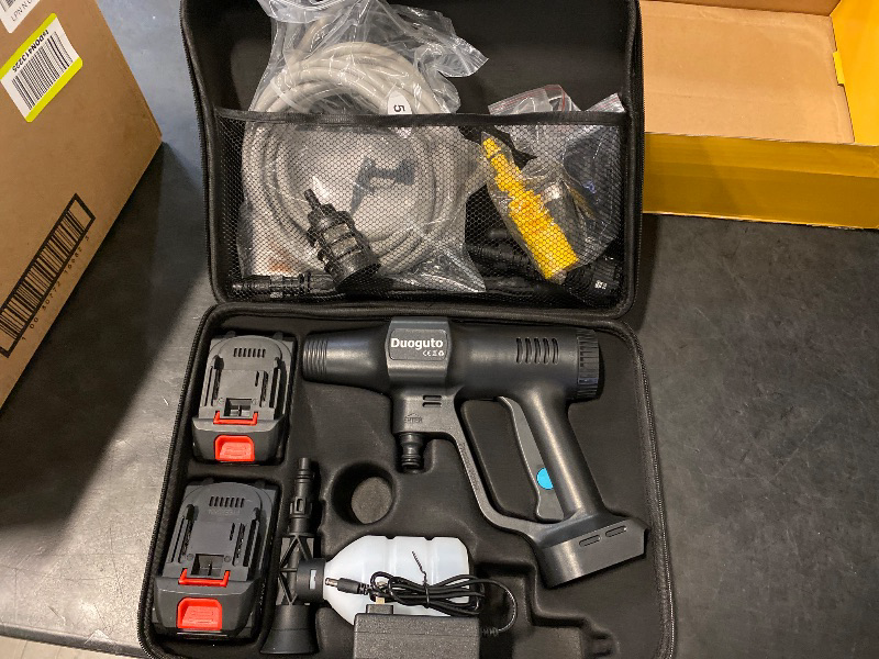 Photo 1 of 1450 PSI Cordless Pressure Washer, Battery Operated Powered Power Washer, Portable Pressure Washer with 2 4000mAH Batteries, 6-in-1 Nozzle for Car/Floor/Fence/Sidewalk