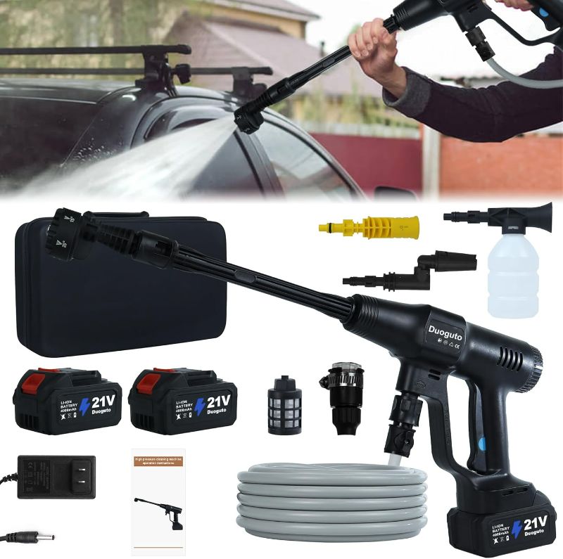 Photo 1 of 1450 PSI Cordless Pressure Washer, Battery Operated Powered Power Washer, Portable Pressure Washer with 2 4000mAH Batteries, 6-in-1 Nozzle for Car/Floor/Fence/Sidewalk