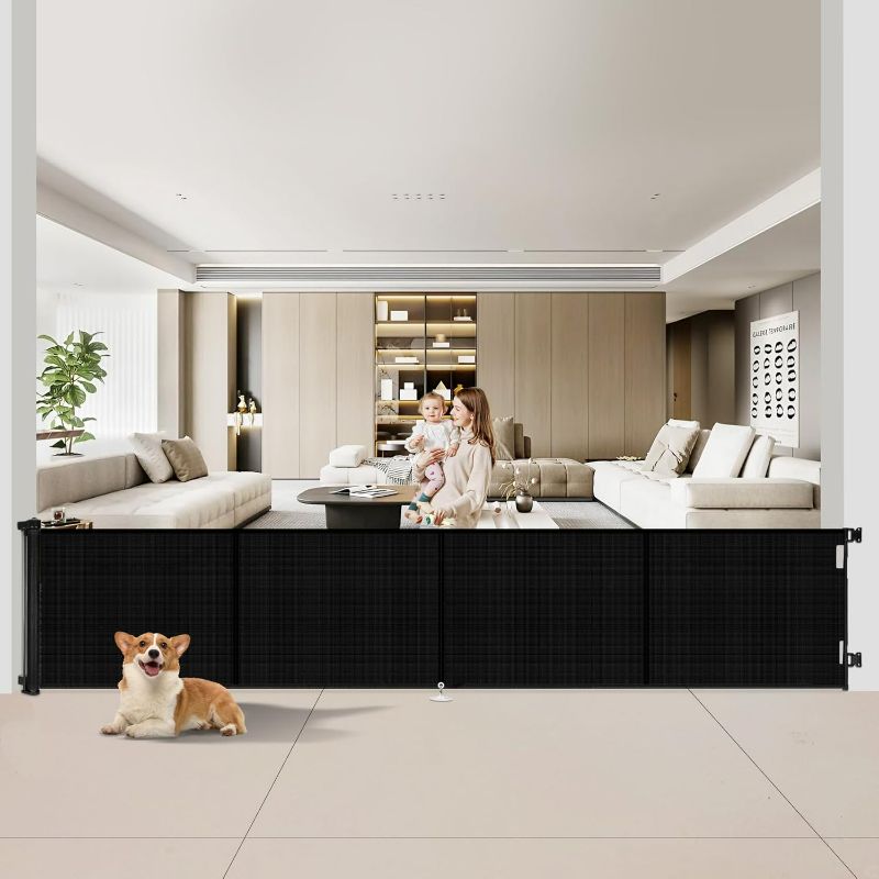 Photo 1 of Upgraded 200 inch Retractable Baby Gates Extra Wide with Reinforced Strip Design to Prevent Crawling Through, 34" Tall, 200" Wide Outdoor Retractable Gates, 16 FT Retractable Garage Gate