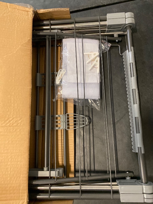 Photo 1 of Clothes Drying Rack, Foldable 2-Level Laundry Racks for Drying Clothes Rack,Stainless Steel Drying Rack Clothing Collapsible for Indoor Outdoor,with Height-Adjustable Wings,33 Drying Rails,Gray
