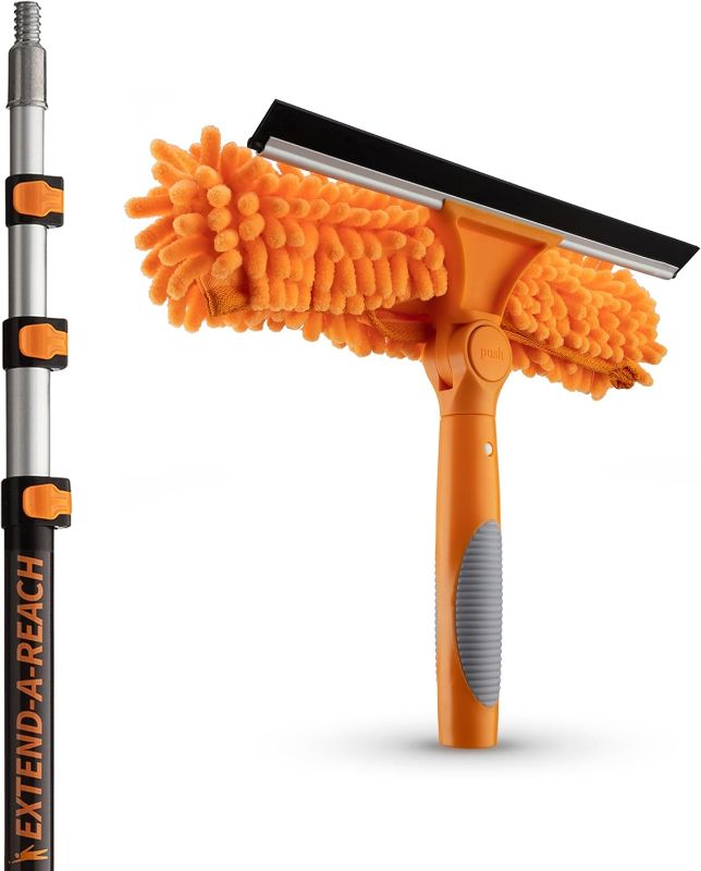 Photo 1 of 4-12 ft Window Washing Kit with Extension Pole (20+ Foot Reach) // Window Cleaning Tool & Window Washer Squeegee with Telescopic Extension Pole // Best Indoor Outdoor Window Washing Equipment