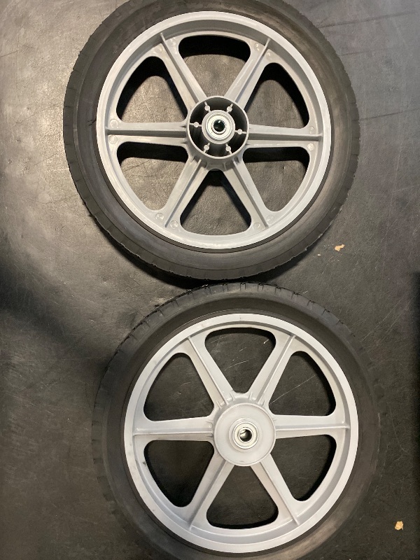 Photo 1 of 14" x 1.75" Spoked Plastic Wheel - Puncture - Proof, Black, Replacement for Craftsman Mower, for Gardeners and DIYers in Lawn & Utility Cart Use (2 - Pack)