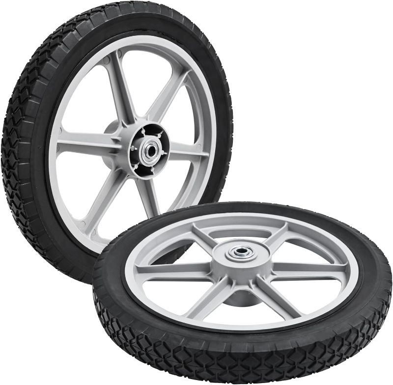 Photo 1 of 14" x 1.75" Spoked Plastic Wheel - Puncture - Proof, Black, Replacement for Craftsman Mower, for Gardeners and DIYers in Lawn & Utility Cart Use (2 - Pack)