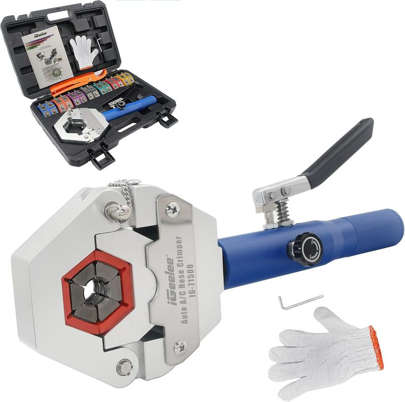 Photo 1 of Hydraulic Hose Crimper AC Crimping Tool for Barbed & Beaded Hose Fittings | 7 Die Set for Air Conditioning Repair | IG-71500