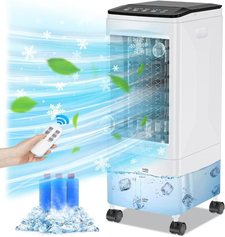 Photo 1 of Evaporative Air Cooler, 3-in-1 Portable AC Cooling Fan 3 Modes 3-Speed with Remote, 3 Ice Boxes, No Window Needed Air Conditioners with 6L Tank for 20H Cooling, for Home, Bedroom, Kitchen, Living Room