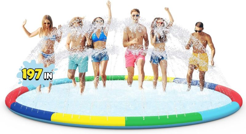 Photo 1 of 6ft Large Splash Pad for Kids Ages 4-8, Non-Slip Baby Splash Pads for Toddlers, Oversized Kids Sprinklers for Yard, Heavy Duty Kid Pools Water Toys for Outdoor Family, Friends Summer Fun