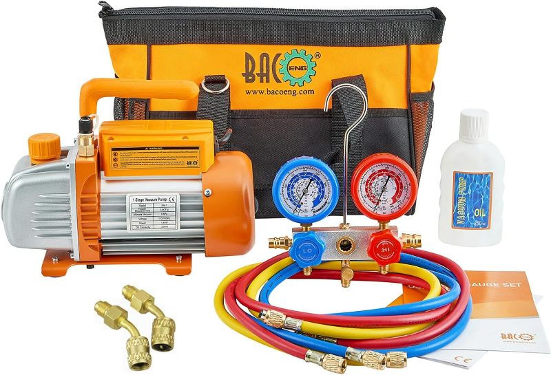 Photo 1 of BACOENG 3.6CFM AC Vacuum Pump and Gauge Set - Home Mini Split Vacuum Pump Kit for R410A Refrigerants - w/ R410a Mini Split Adapter & 3x5FT Hoses