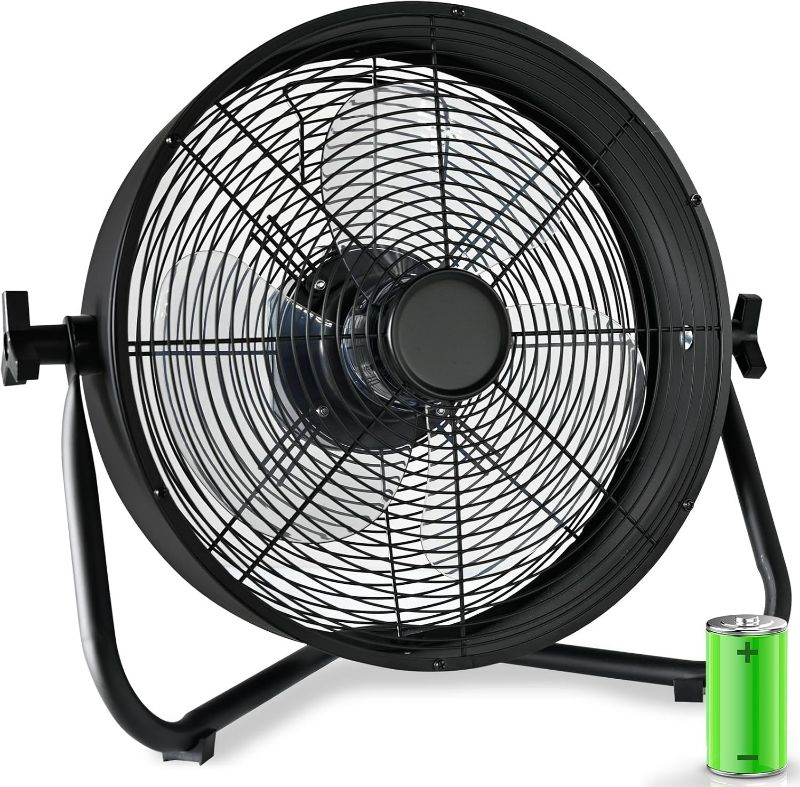 Photo 1 of 12" Large Camping Battery Operated Drum Fan Portable Cordless Rechargeable Drum Floor Fans 7-47 Hours Run Time for Outdoor Travel Garage Camping Patio Tent Indoor Air circulation