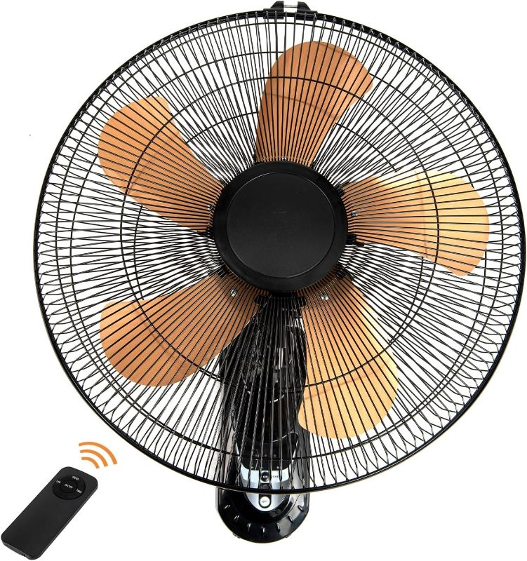 Photo 1 of 20 Inch Wall Mount Fan with Remote, 3-speed Wall Oscillating Quiet Fan with 5 Blades, Adjustable Tilt and Timing, High Velocity Wall-Mounted Fans for Bedroom, Gym, Office, Warehouse, Garage, Gold