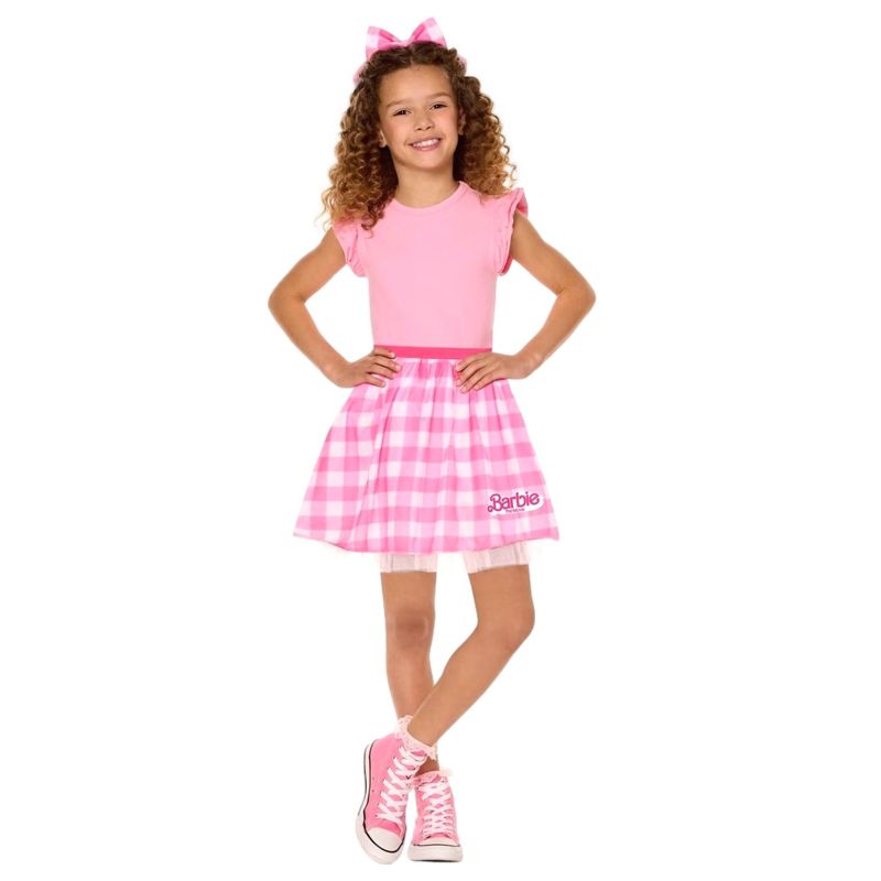 Photo 1 of Size S/M Girls Barbie Pink Gingham Tutu Skirt & Bow Halloween Dress up Costume