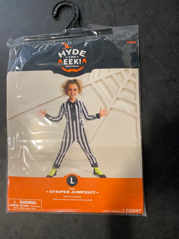 Photo 1 of Size L Boys Girls Hyde & Eek Striped Jumpsuit Costume Size S M L Beetlejuice Clown NWT