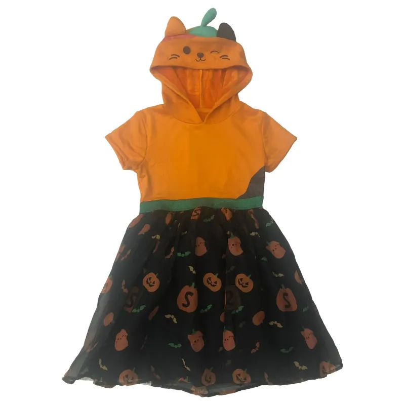 Photo 1 of Size XL Girls' Squishmallows Halloween Cosplay Short Sleeve Dress - Black/Orange