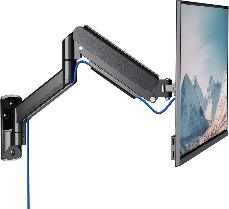 Photo 1 of WALI Single Monitor Wall Mount, Gas Spring Monitor Arm for 1 Screen up to 32 inch, 22 lbs. Fully Adjustable Arm Max Extension 19.3 inch (GSWM001), Black