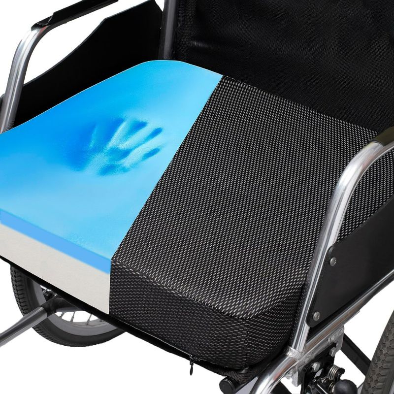 Photo 1 of CYLEN Ifoam Gel Infused Memory Foam Layer Wheelchair Cushion - Seat Cushion for Wheelchair-Office Chair, Kitchen Chair, Car Seats-Pressure Sore and Tailbone Pain Relief-High Dense Polyfoam Base(Black)