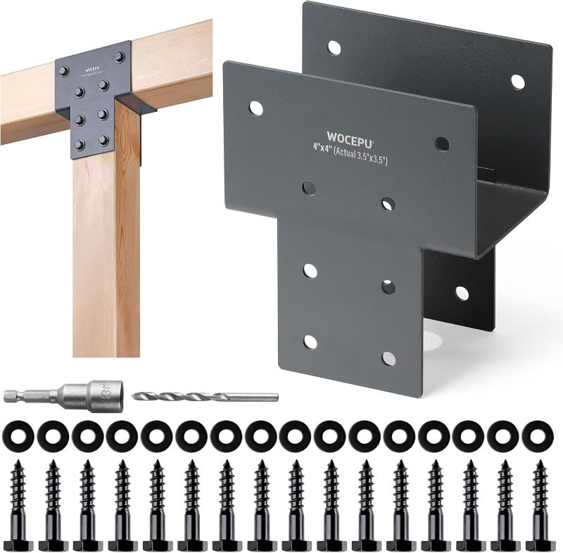 Photo 1 of 1 Pack Heavy Duty 4x4 (Actual 3.5"x3.5") Stainless Steel Post Caps Tie Bracket , Fit Connecting Wood Gazebo, Deck Patio Post and Wood Beams Bracket (Dark Ggray)