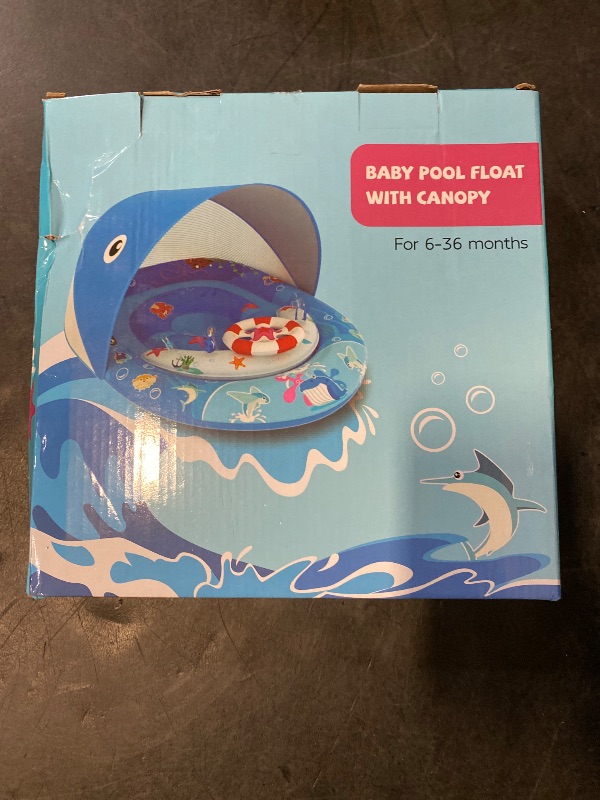 Photo 1 of EZIGO Baby Pool Float with Canopy UPF50+ Sun Protection, Inflatable Kids Pool Floats with Ocean Animal Toys for Baby 6-36 Months, Infant Swimming Float with Adjustable Safety Seat for Boys Girls
