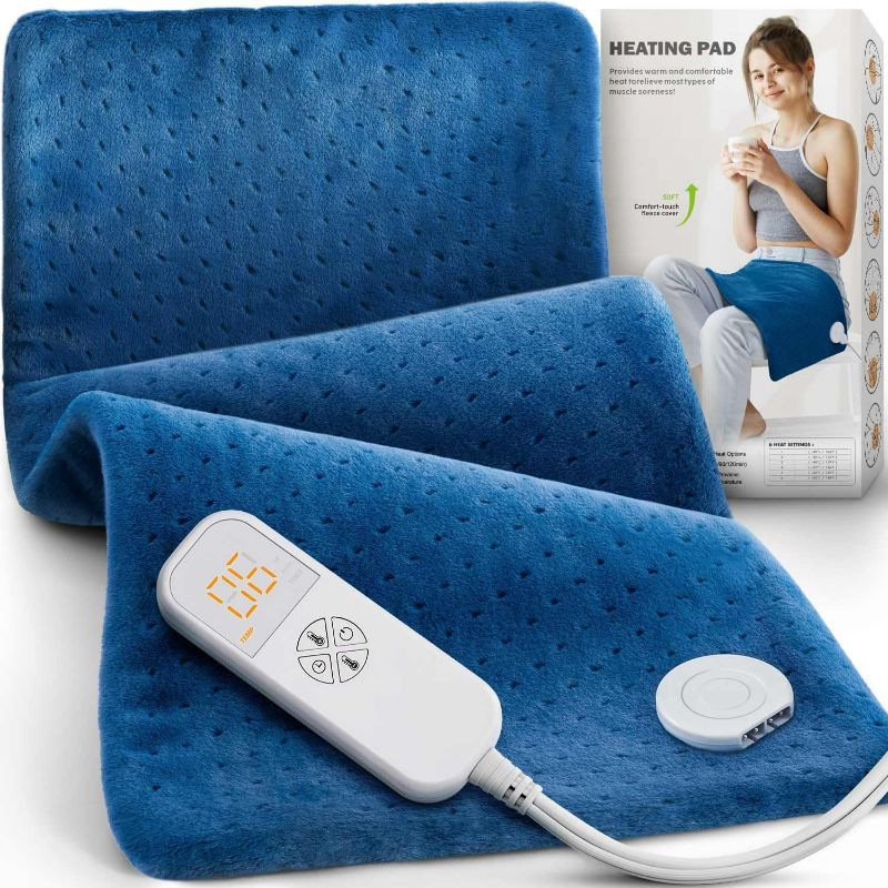 Photo 1 of Electric Heating Pad for Back Pain & Cramps - Gifts for Women, Men, Mom, Dad, Christmas, Mothers Day, Fathers Day - Soft Machine Wash Fabric, Auto Shut Off, Moist Heat for Neck, Shoulder, 12"x24" Blue