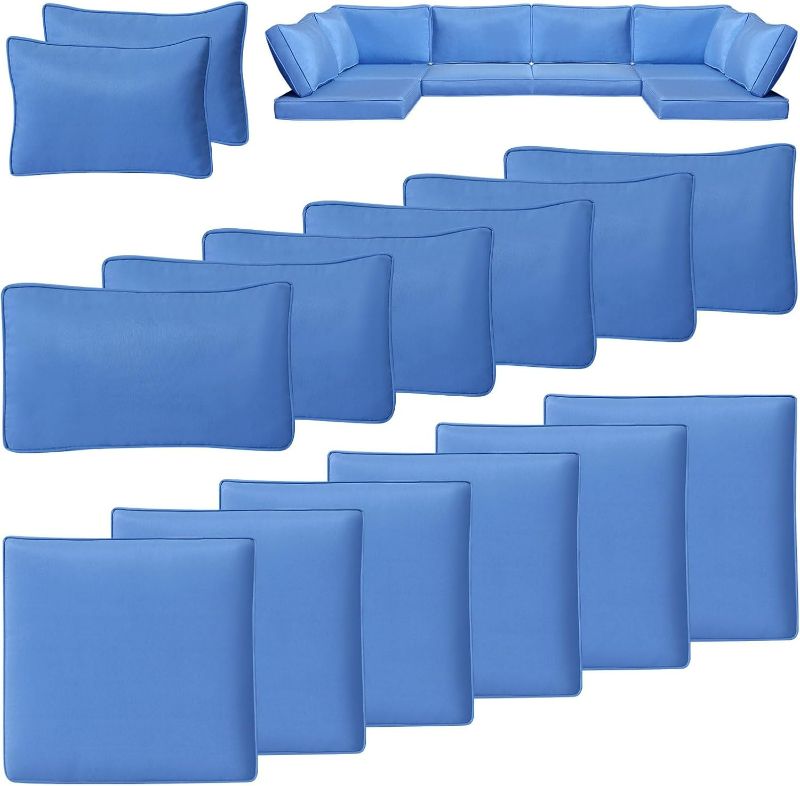 Photo 1 of 14 PCS Outdoor Cushion Covers Patio Cushion Slipcovers Replacement Waterproof with Zipper for 6-Seater Outdoor Furniture Cushion Covers(Blue,23.6 * 23.6 * 3.15 inches)