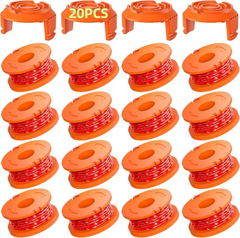 Photo 1 of Eventronic 20 Pack WA0010 Trimmer String Compatible with Worx Weed Eater, 0.065" Autofeed Replacement Spool Trimmer Line for Worx Weed Eater (16 Line Spools + 4 Cap)