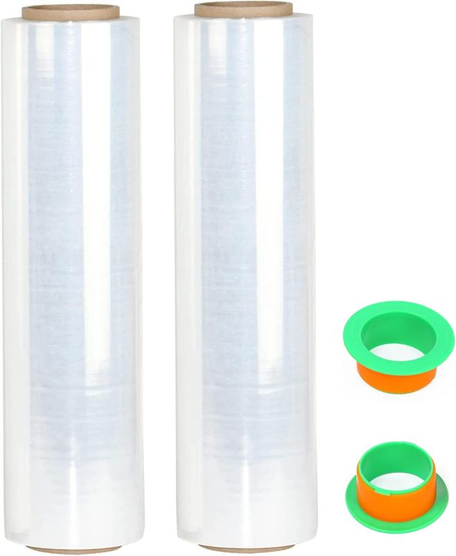 Photo 1 of 2-Pack Clear Stretch Wrap 18" x 1000 Feet 80 Gauge Industrial Strength with Plastic Handle, Plastic Pallet Supplies Durable Self-Adhering for Packing, Moving, Heavy Duty Shrink Film Rolls
