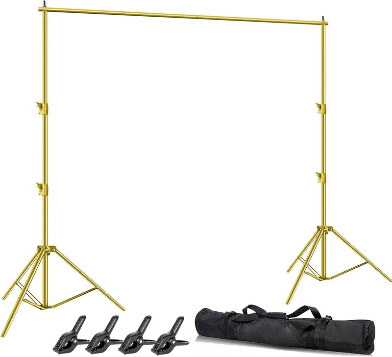 Photo 1 of Photo Video Studio Backdrop Stand- Titanium Gold, 12(W) x 10(H) ft Heavy Duty Adjustable Photography Muslin Background Support System Kit with Carry Bag,4 Spring Clamps