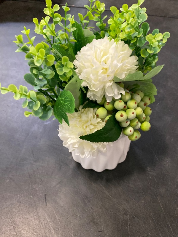 Photo 1 of Artificial Potted Flowers, Small Ceramic Vase Fake Flower Plants Desktop Decoration Indoor for Home and Office, Faux Flowers Hydrangea Decora for Table,Bookshelf,Bedroom,Living Room,Party.(Green)