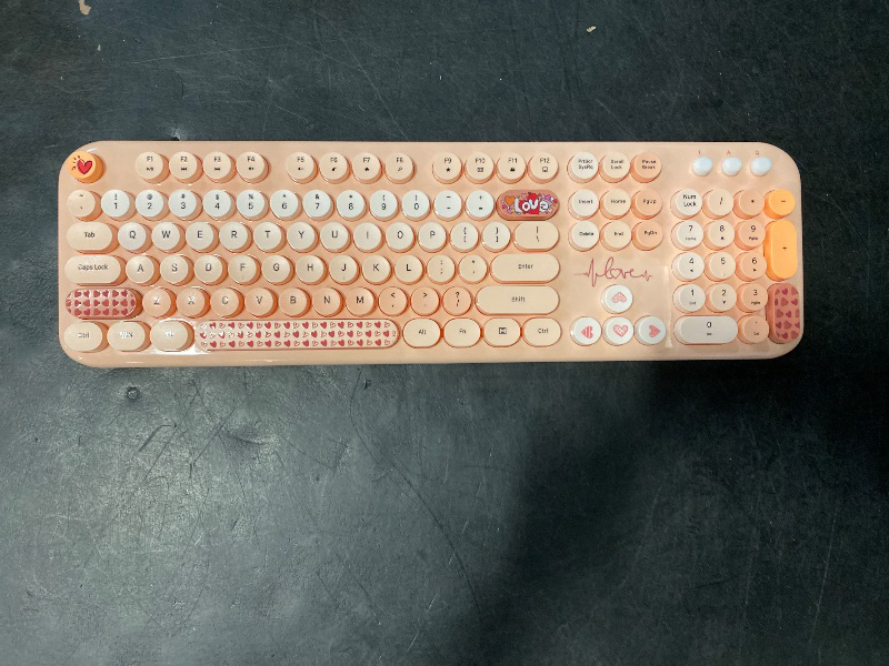 Photo 1 of FOPETT Wireless Keyboard and Mouse Combo - 2.4G Full-Sized Cute Colorful Retro Keyboard with Round Keycaps 104 Keys Typewriter Keyboard for Laptop/Windows/PC - Milk Tea Colorful