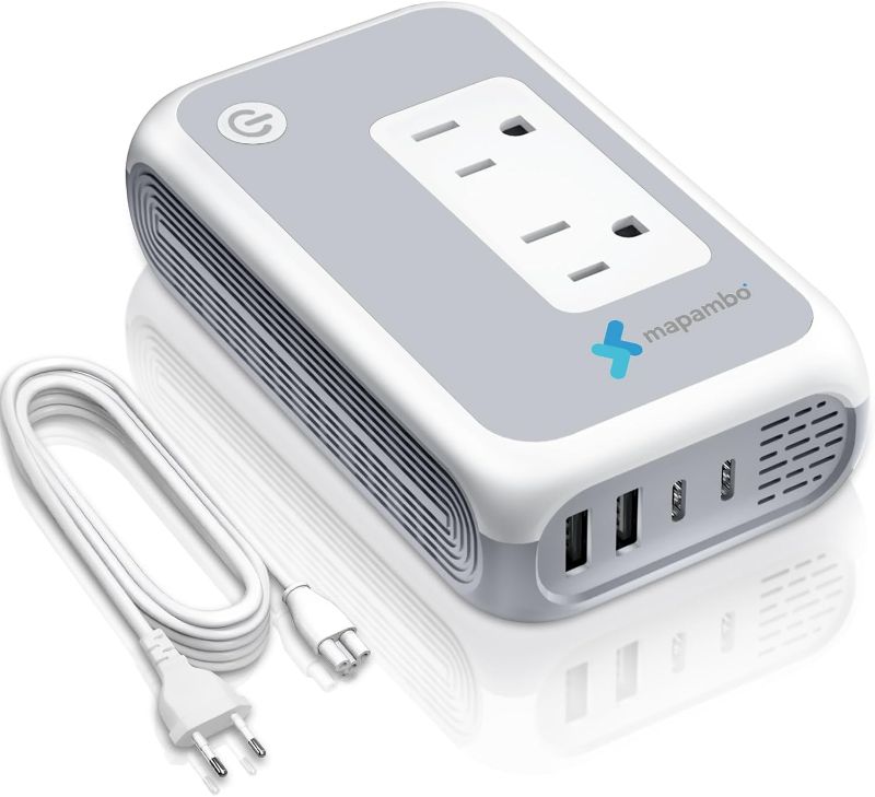 Photo 1 of 220V to 110V Voltage Converter, Mapambo Voltage Conterver US to Europe, Step Down Converter for Curling Iron, Straightener-2 AC Sockets with 2 USB-A & 2 USB-C Ports