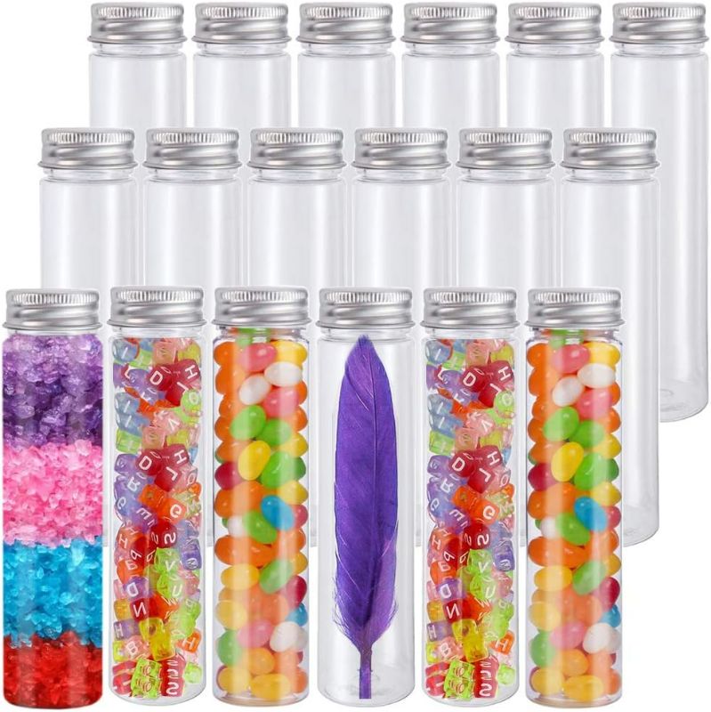 Photo 1 of Haawooky 18 Pack 115 ml Clear Plastic Test Tubes with Screw Caps Flat-Bottomed Bath Salt Containers,Candy Containers for Wedding Party Christmas Décor