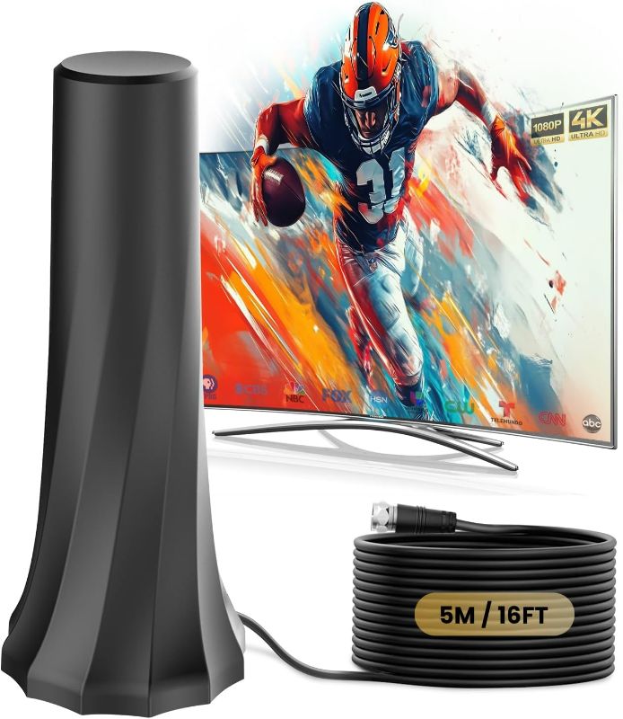 Photo 1 of 2025 TV Antenna Indoor Long Range 1000 Miles, Supports 4K 1080p Digital Antenna for Smart TV Indoor with Signal Amplifier 16ft HDTV Coax Cable