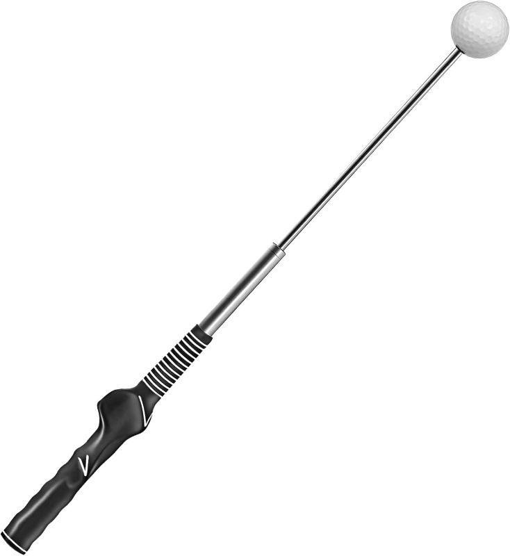 Photo 1 of Stainless Steel Retractable Golf Swing Trainer, Adjustable Golf Grip Aid for Swing Training, Indoor and Outdoor Use, Improve Stability, Speed, Accuracy