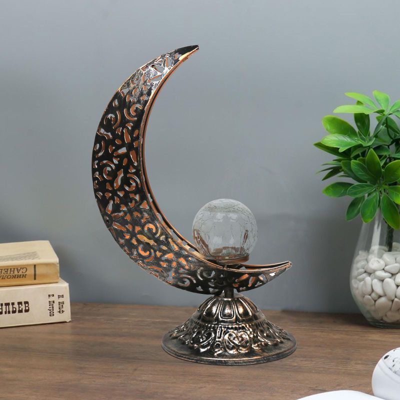 Photo 1 of Moon Battery Powered Operated Lamp Home Cordless Decorative Speakeasy Decor Ramadan Lantern Outdoor Table Lamps with Crackle Glass Parties Weddings Patio Events Indoors Shelf Decor Mother Gift Bronze