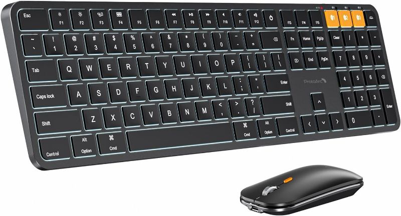Photo 1 of ProtoArc Backlit Bluetooth Keyboard and Mouse for Mac, KM100-A Multi-Device Wireless Keyboard Mouse for Mac, Full Size Rechargeable for MacBook Pro/Air, iPhone, iPad, Black