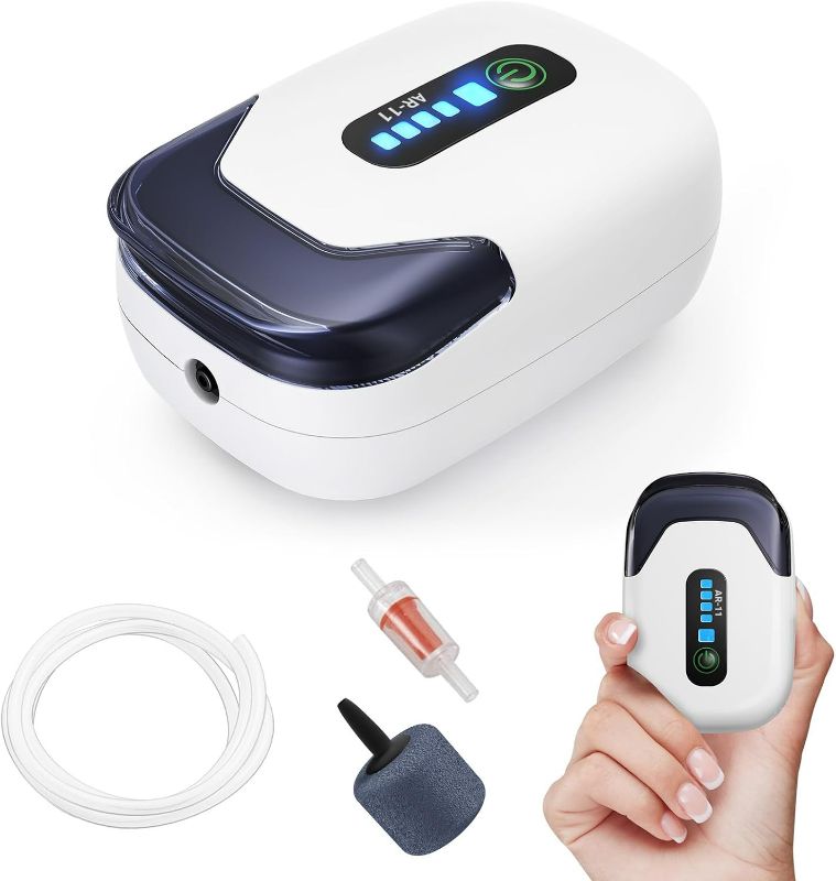 Photo 1 of Aquarium Air Pump, Rechargeable Portable Oxygen Pump with Single/Dual Outlets, Quiet Aerator for Fish Tank up to 30/70 Gallon, Outdoor Fishing, Fish Transport and Power Cut