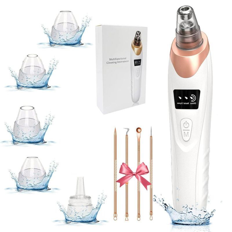 Photo 1 of 2025 Pore Vacuum, USB Rechargeable Blackhead Remover Vacuum,3 Levels Adjustable Pore Vacuum Blackhead Remover, with 5 Suction Power,6 Probes,Face Vacuum Pore Cleanser for Women & Men White
