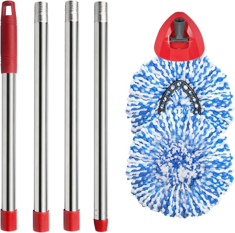 Photo 1 of 2 Spin Mop Head Replacement, 1 Base, 1 Mop Handle (30-58in) Combo Mops Set Compatible with O Cedar, Spin Mop's Refill Head Replacement for RinseClean 2-Tank System Microfiber Mops