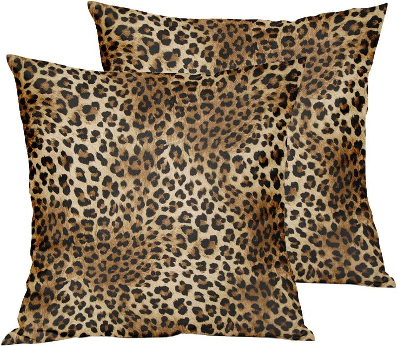 Photo 1 of Brown Leopard Throw Pillow Cover - 2 Pcs Cheetah Pillow Case 18x18 inch Cotton Soft Animal Print Pillows Covers Decorative Cushion Cover for Home Couch Bed Sofa Double Side Printed