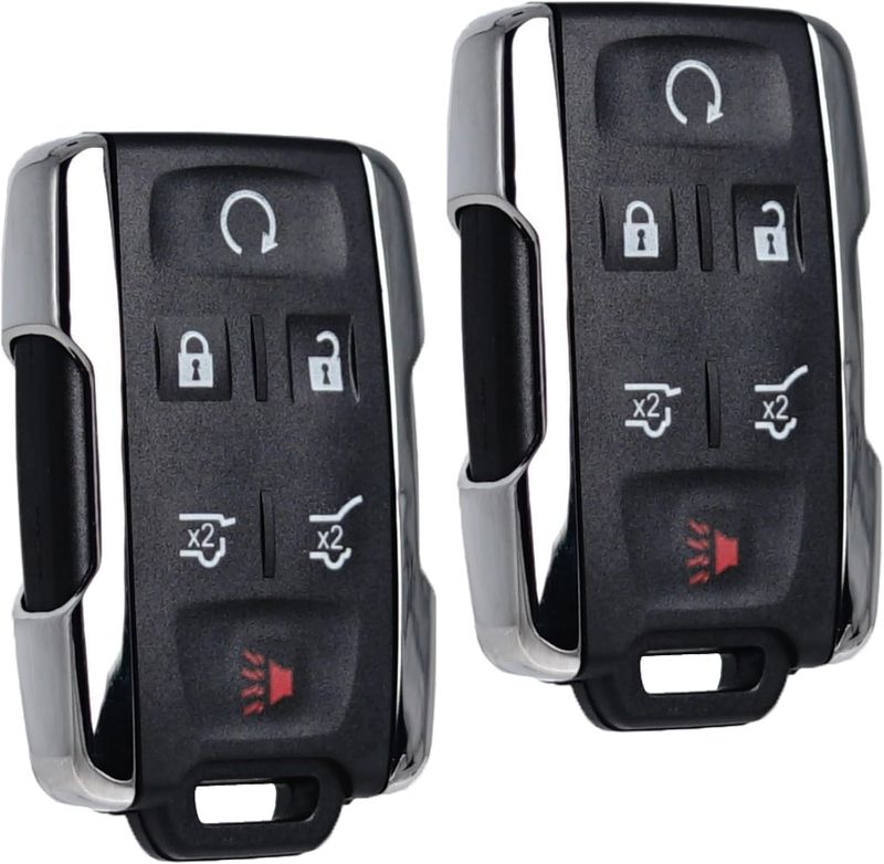 Photo 1 of Keyless Entry Remote Start Control Key Fob Replacement Fits for Chevy Tahoe Suburban 2015 2016 2017 2018 2019 2020 GMC Yukon/ Yukon XL Denali M3N-32337100 Chrome 6 Buttons 13577766 Pack of 2
