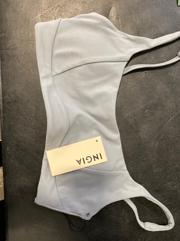 Photo 1 of  X-Small INGIA Women's Square Scoop Neck Sports Bra Thin Strap Padded Low Impact Yoga Bandeau Bra Wireless Workout Crop Top Rhino Grey