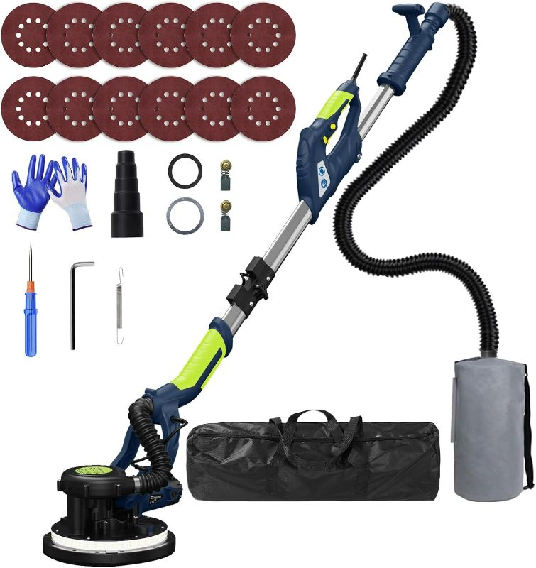 Photo 1 of Drywall Sander with Vacuum Dust Collector(02/11/2025 Upgraded) 8-Amp Popcorn Ceiling Removal Tool with 7 Variable Speed 800-1800RPM, Extendable Handle, LED Light,12pcs Sanding Discs, Navy Blue