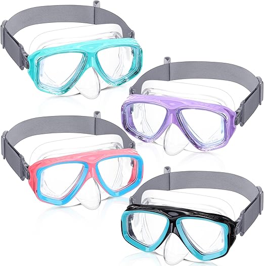 Photo 1 of Flutesan 4 Pcs Kids Youth Swim Goggles with Nose Cover Elastic Strap Diving Swim Mask Swimming Waterproof Snorkel Goggle