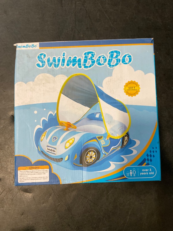 Photo 1 of Swimbobo Toddler Pool Float Inflatable Car Baby Swim Float with Adjustable Sun Canopy and Safety Seat Pool Toys for Kids 3+ Years Old (Blue Sports Car)