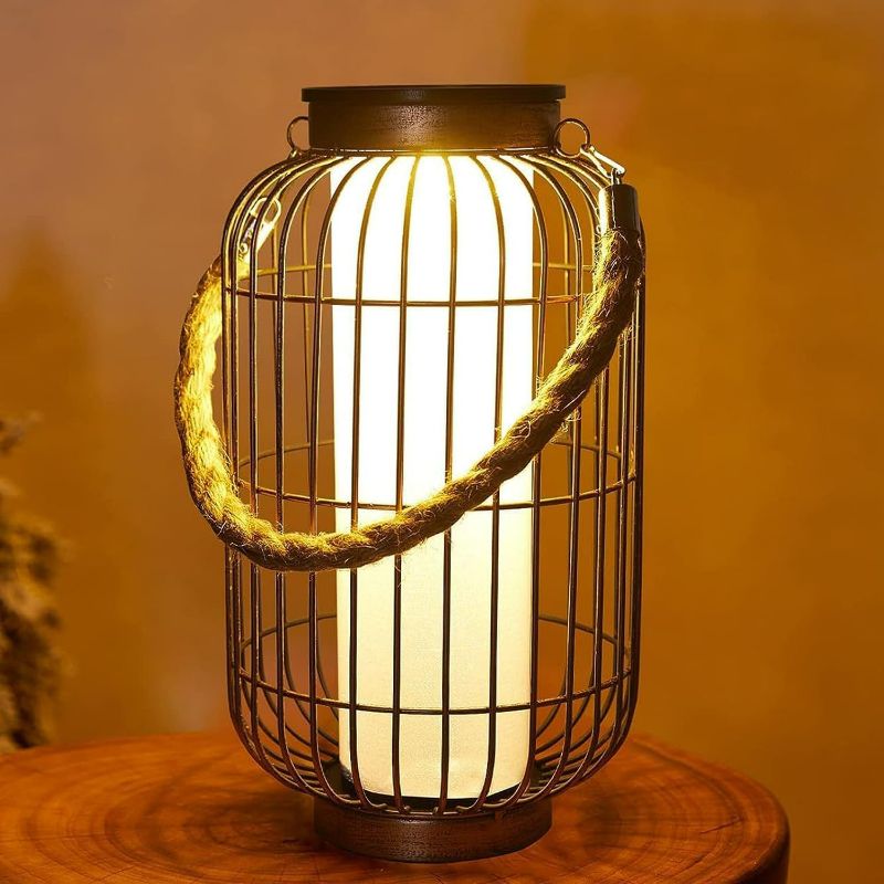 Photo 1 of Large Outdoor Solar Lanterns Hanging Light Waterproof LED Garden Lights Solar Powered Retro Metal Auto On Off Table Lamp for Garden Patio Porch Pathway Walkway Tabletop Decorative(Bronze)
