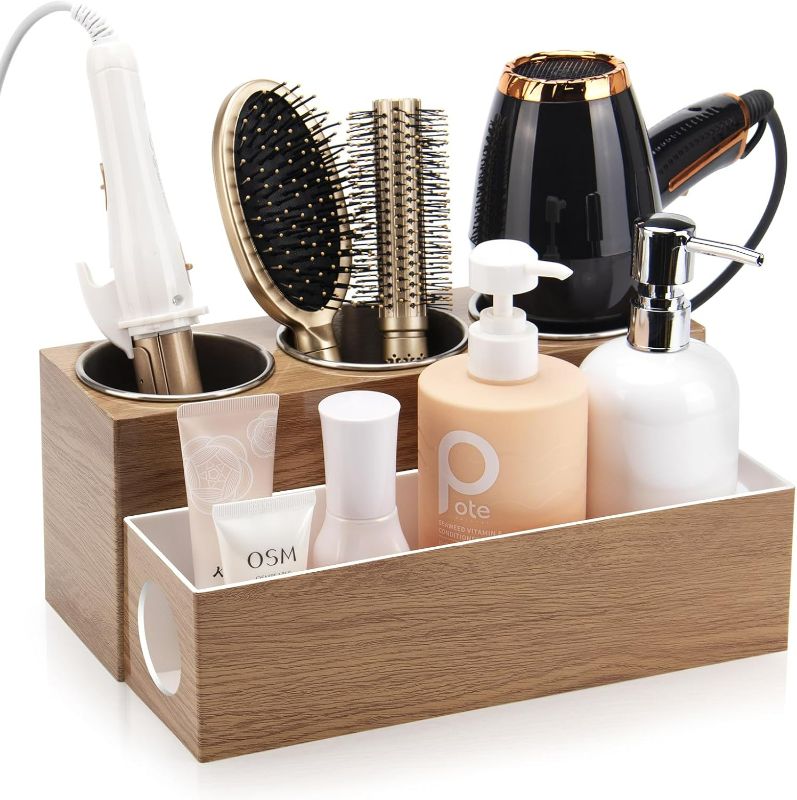 Photo 1 of Hair Tool Organizer - Bathroom Vanity Organizers and Storage, Hair Styling Accessories Hot Tools Organizer Hair Dryer, Blow Dryer, Curling Iron, Flat Iron, Hair Straightener, Wood
