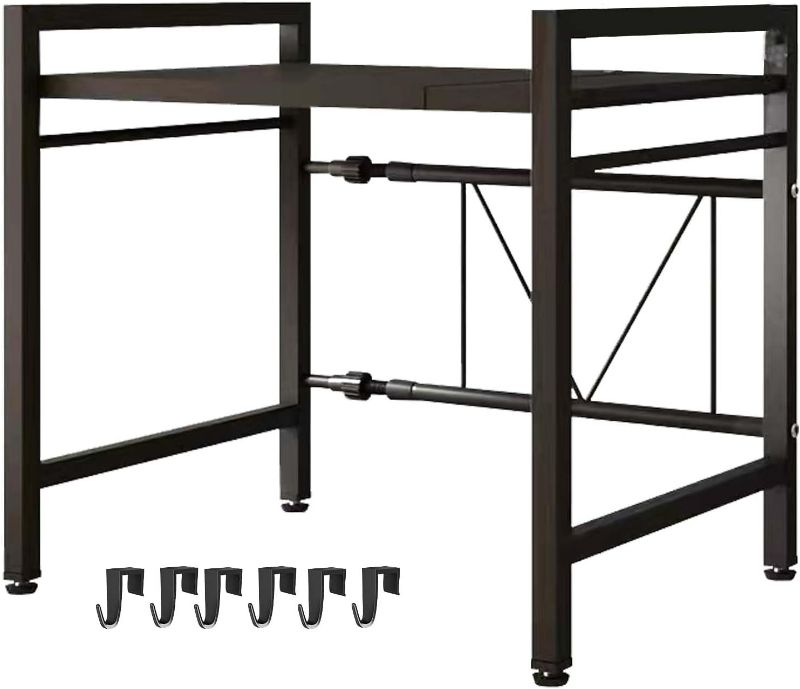 Photo 1 of Microwave Oven Rack, Microwave stand,Adjustable Shelf with 6 Hooks Microwave Shelf, Microwave Rack, Extendable Kitchen Microwave Stand, Microwave Stand with Storage (shelf 001)