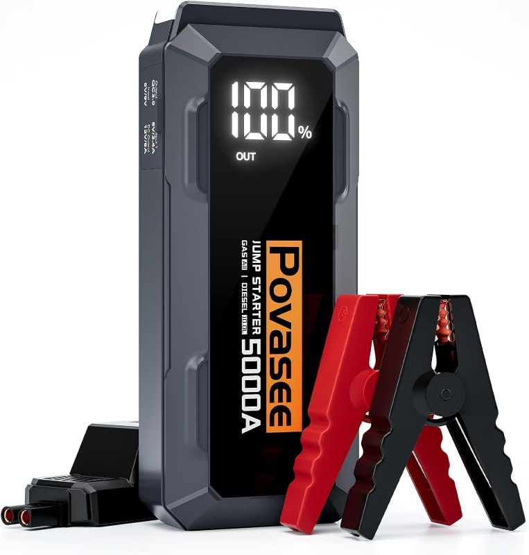 Photo 1 of 5000A Jump Starter Povasee Car Battery Jump Starter, 12V Jump Box for car up to All Gas or 10L Diesel Engine Battery Jumper Starter Portable with 3" LCD Display Power Bank/Dual Output/LED Light